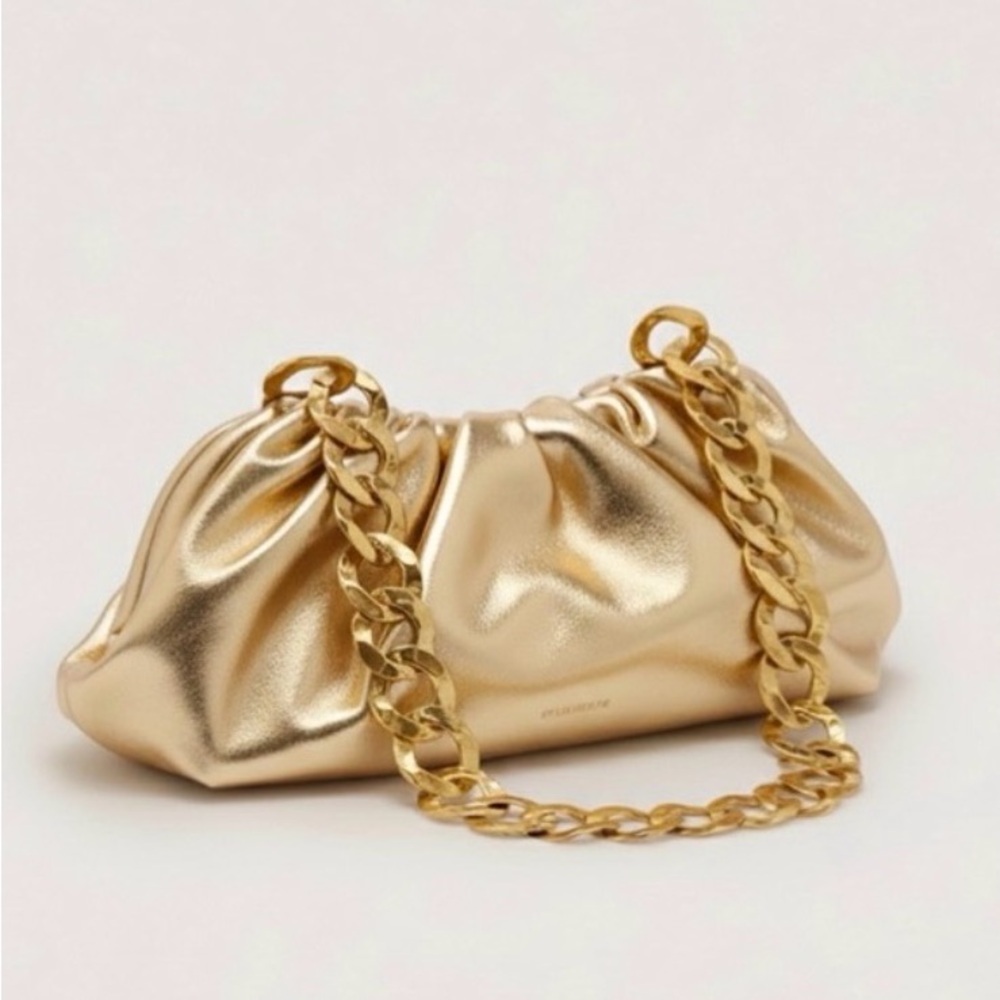 NEW Cult Gaia Dulce Ruched Leather Convertible Bag in Brass Gold